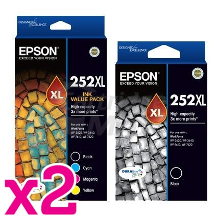 10 Pack Epson 252XL Original Ink Cartridge [C13T253692+C13T253192] [4BK,2C,2M,2Y]