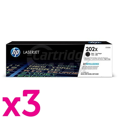 3 x HP CF500X (202X) Original Black High Yield Toner Cartridge - 3,200 Pages