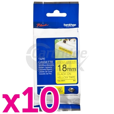 10 x Brother TZe-S641 Original 18mm Black Text on Yellow Strong Adhesive Laminated Tape - 8 metres
