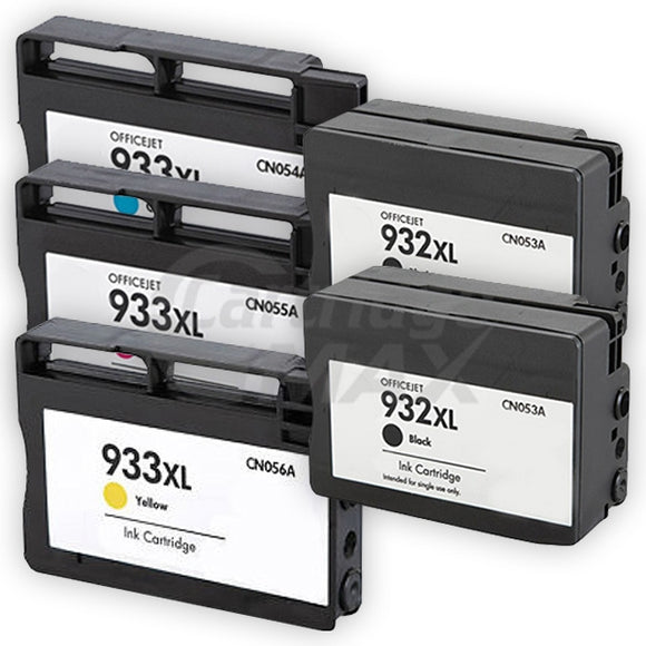 5 Pack HP 932XL + 933XL Generic High Yield Inkjet Cartridges CN053AA - CN056AA [2BK,1C,1M,1Y]