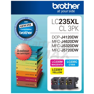 Original Brother LC-235XLCL3PK High Yield Colour Pack [C+M+Y] -1,200 Pages each