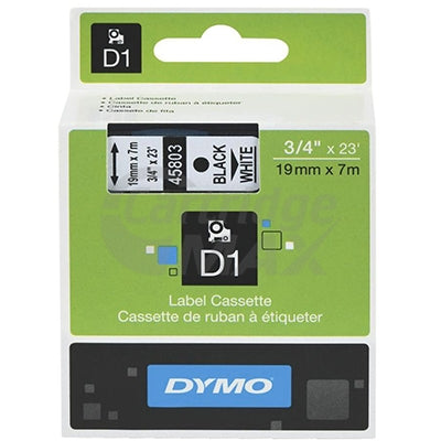 Dymo SD45803 / S0720830 Original 19mm Black Text on White Label Cassette - 7 meters