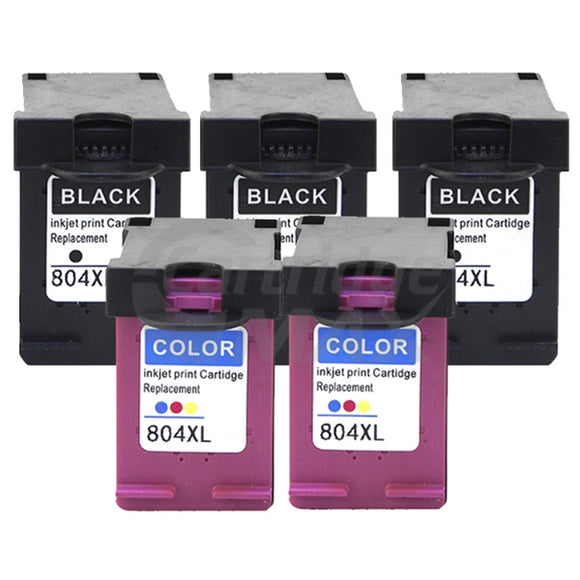 5 Pack HP 804XL Generic High Yield Inkjet Cartridges T6N12AA + T6N11AA [3BK,2CL]