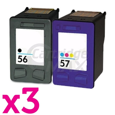 6 Pack HP 56 + 57 Generic Inkjet Cartridges C6656AA + C6657AA [3BK,3CL]