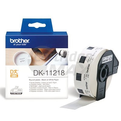Brother DK-11218 Original Black Text on White 24mm Diameter Die-Cut Paper Label Roll - 1000 labels per roll