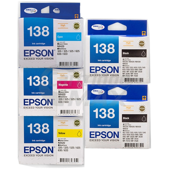 5-Pack Original Epson 138 T1381-T1384 Ink Cartridge Set [2BK,1C,1M,1Y]