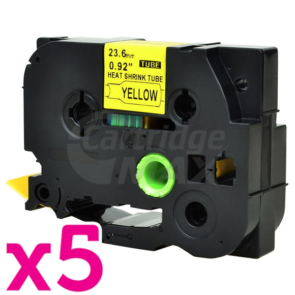5 x Brother HSe-651 Generic 23.6mm Black Text on Yellow Heat Shrink Tube Tape - 1.5 meters