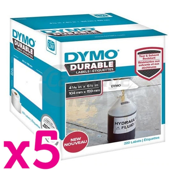 5 x Dymo 1933086 Original Durable Industrial White Label Roll 104mm x 159mm - 200 labels per roll