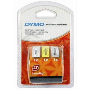 Dymo SD91240 Original 12mm x 4m Black Text Starter Kit 3 Roll Tapes - Paper Plastic Metallic