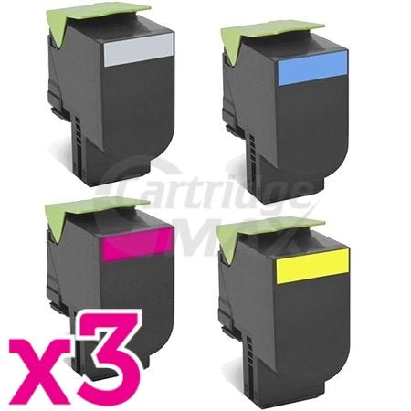 3 sets of 4 Pack Lexmark Generic CS310 / CS410 / CS510 Toner Cartridges High Yield - BK 4,000 pages & CMY 3,000 pages [3BK,3C,3M,3Y]