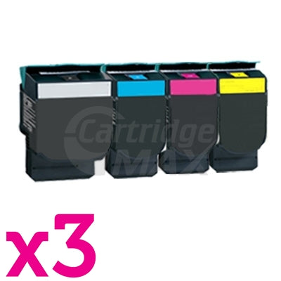 3 Sets of 4 Pack Lexmark Generic CX310 / CX410 / CX510 Toner Cartridges Standard Yield - 3 x BK 2,500 pages, 3 x C/M/Y