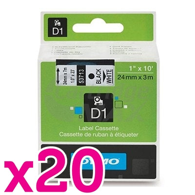 20 x Dymo SD53713 / S0720930 Original 24mm Black Text on White Label Cassette - 7 meters