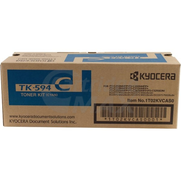 Original Kyocera TK-594C Cyan Toner Cartridge FS-C2026MFP, FS-C2126MFP, FS-C2526MFP, FS-C2626MFP, FS-C5250DN, M-6026CDN, M-6526CDN, P-6026CDN