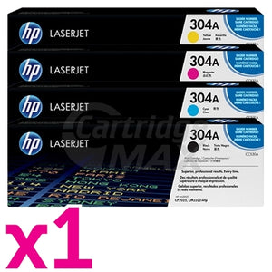 4 Pack HP CC530A-CC533A (304A) Original Toner Cartridges [1BK,1C,1M,1Y]