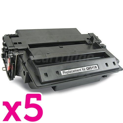 5 x HP Q6511X (11X) Generic Black Toner Cartridge - 12,000 Pages [High Yield of HP Q6511A (11A)]