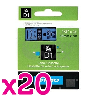 20 x Dymo SD45016 / S0720560 Original 12mm Black Text on Blue Label Cassette - 7 meters