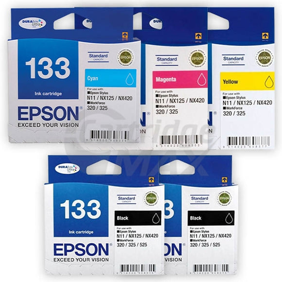5 Pack Original Epson 133 T1331-1334 Ink Cartridge Set [2BK+1C+1M+1Y]