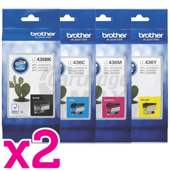 8 Pack Brother LC-436 Original Ink Cartridges Combo [2BK, 2C, 2M, 2Y]