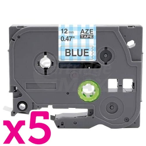 5 x Brother TZe-MPBP36 Generic 12mm Grey on Blue Plaid Laminated Tape - 4 metres