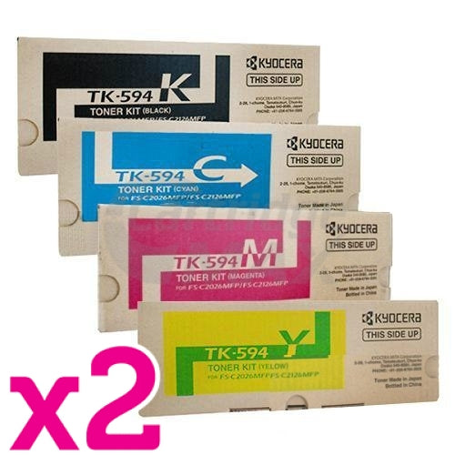 2 sets of 4 Pack Original Kyocera TK-594 Toner Cartridges FS-C2026MFP, FS-C2126MFP, FS-C2526MFP, FS-C2626MFP, FS-C5250DN, M-6026CDN, M-6526CDN, P-6026CDN [2BK,2C,2M,2Y]