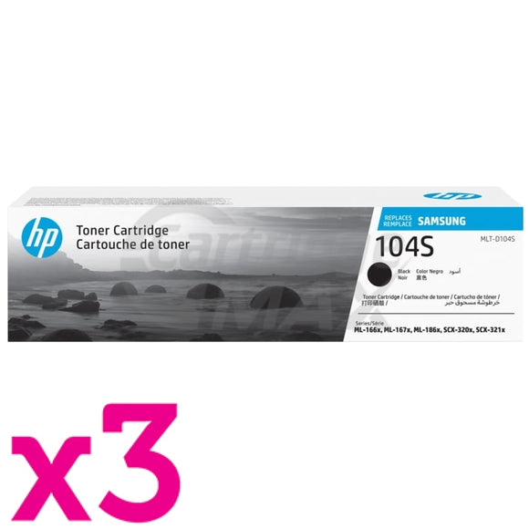 3 x Original Samsung ML1660 ML1665 ML1860 ML1865W Toner Cartridge SU748A - 1,500 pages (MLT-D104S 104)