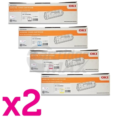 2 Sets of 4 Pack OKI C833N Original Toner Combo (46443108-46443105)
