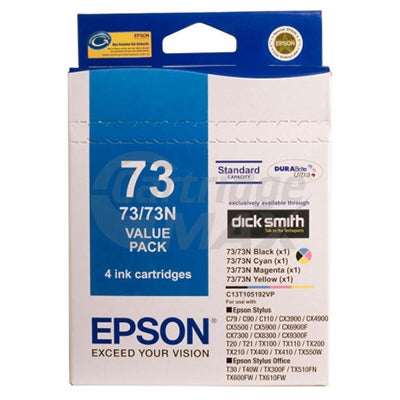 Value Pack -  Epson Original T0731-T0734 [73N] Series Ink Cartridges [C13T105192BP] [1BK,1C,1M,1Y]