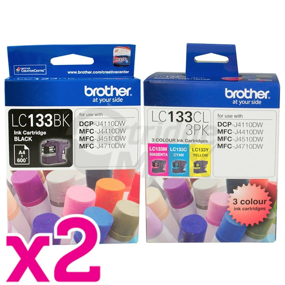 2 x Original Brother LC-133BK + LC-133CL3PK Ink Cartridges Combo [2BK+2C+2M+2Y]