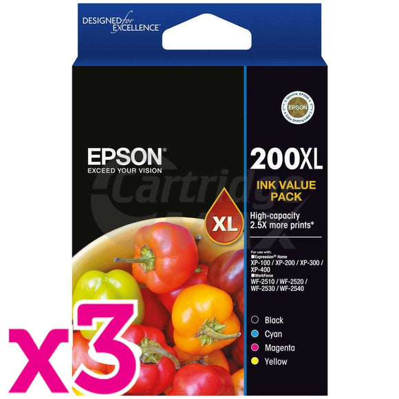 3 x Epson 200XL (C13T201692) Original High Yield Inkjet Value Pack [3BK,3C,3M,3Y]