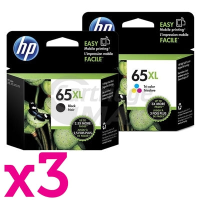 6 Pack HP 65XL Original High Yield Ink Combo N9K04AA + N9K03AA [3BK,3CL]