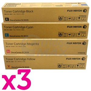 3 sets of 4 Pack Fuji Xerox DocuCentre SC2020 Original Toner Combo (CT202246 - CT202249)