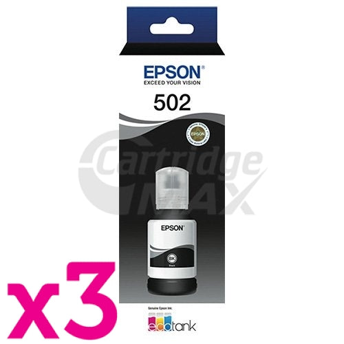 3 x Original Epson T502 EcoTank Black Ink Bottle [C13T03K192]