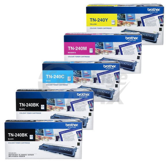 5 Pack Brother TN-240 Original Toner Cartridges Combo [2BK,1C,1M,1Y]