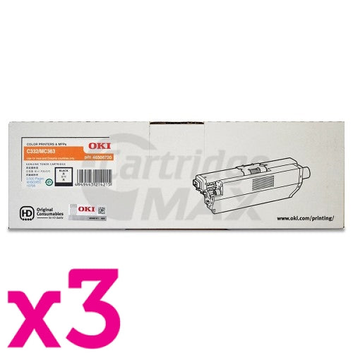 3 x Original OKI C332DN / MC363DN Black Toner Cartridge (46508720)
