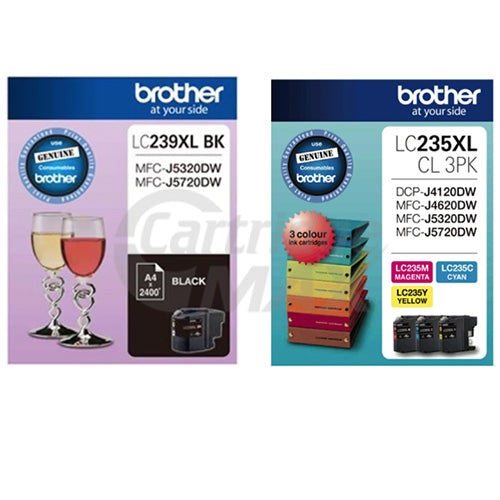 5 Pack Original Brother LC-239XL BK + LC-235XL CL 3PK High Yield Ink Combo [2BK,1C,1M,1Y]