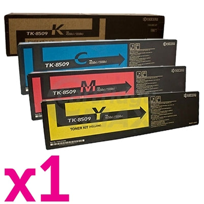 4 Pack Original Kyocera TK-8509 Toner Cartridges TASKalfa 4550ci, TASKalfa 4551ci, TASKalfa 5550ci, TASKalfa 5551ci [1BK,1C,1M,1Y]