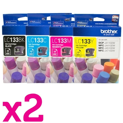 8 Pack Original Brother LC-133 Ink Cartridges [2BK+2C+2M+2Y]