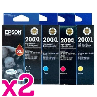 8 Pack Epson 200XL (C13T201192-C13T201492) Original High Yield Inkjet Cartridges [2BK,2C,2M,2Y]