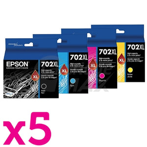 20 Pack Epson 702XL Original High Yield Inkjet Cartridges Combo [5BK,5C,5M,5Y]