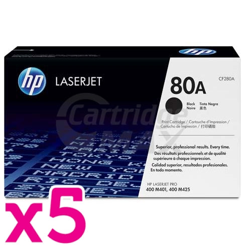 5 x HP CF280A (80A) Original Black Toner Cartridge - 2,700 Pages