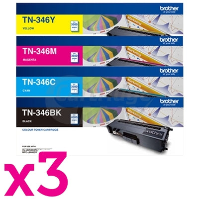 3 sets of 4-Pack Original Brother TN-346 High Yield Toner Combo [3BK,3C,3M,3Y]