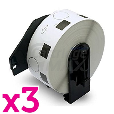 3 x Brother DK-11218 Generic Black Text on White 24mm Diameter Die-Cut Paper Label Roll - 1000 labels per roll