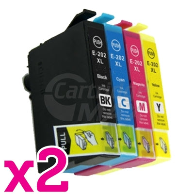 8 Pack Generic Epson 202XL (C13T02P192-C13T02P492) High Yield Ink Combo [2BK,2C,2M,2Y]