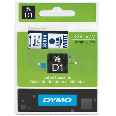 Dymo SD40914 / S0720690 Original 9mm Blue Text on White Label Cassette - 7 meters