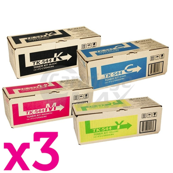 3 sets of 4 Pack Original Kyocera TK-544 Toner Cartridges FS-C5100DN [3BK,3C,3M,3Y]