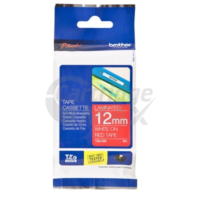 Brother TZe-435 Original 12mm White Text on Red Laminated Tape - 8 meters