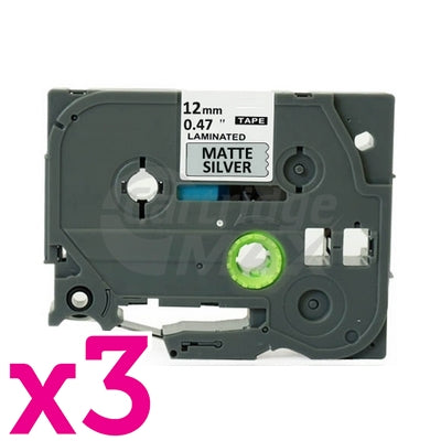 3 x Brother TZe-M931 Generic 12mm Black Text on Matt Silver Laminated Tape - 8 metres