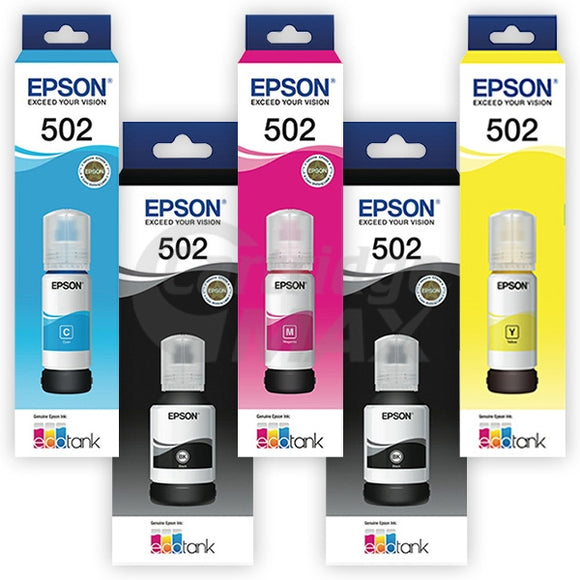 5-Pack Original Epson T502 EcoTank Ink Bottles [2BK+1C+1M+1Y]