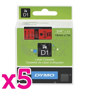 5 x Dymo SD45807 / S0720870 Original 19mm Black Text on Red Label Cassette - 7 meters