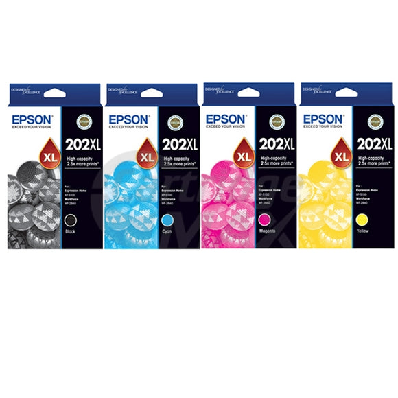 5 Pack Original Epson 202XL (C13T02P192-C13T02P492) High Yield Ink Combo [2BK,1C,1M,1Y]